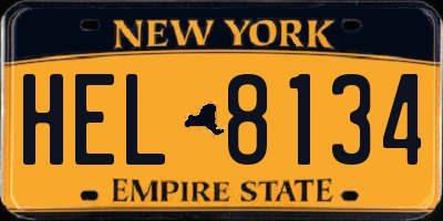 NY license plate HEL8134