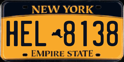 NY license plate HEL8138