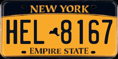 NY license plate HEL8167