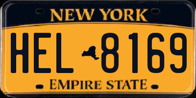 NY license plate HEL8169