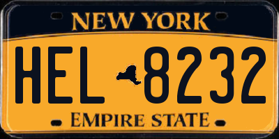 NY license plate HEL8232