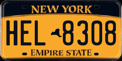 NY license plate HEL8308