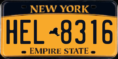 NY license plate HEL8316