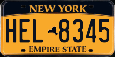 NY license plate HEL8345