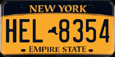 NY license plate HEL8354