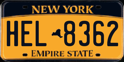 NY license plate HEL8362
