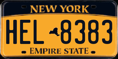 NY license plate HEL8383