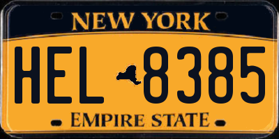 NY license plate HEL8385
