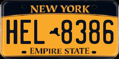 NY license plate HEL8386