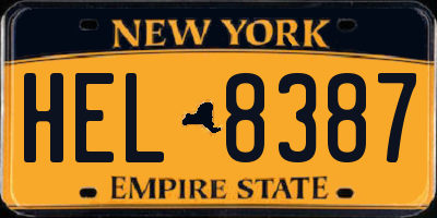 NY license plate HEL8387