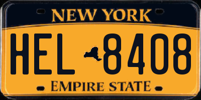 NY license plate HEL8408