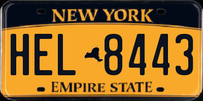 NY license plate HEL8443