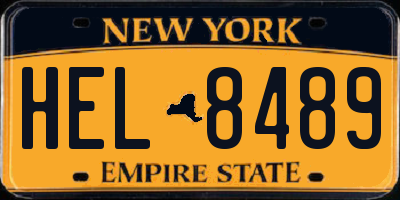 NY license plate HEL8489