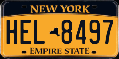 NY license plate HEL8497