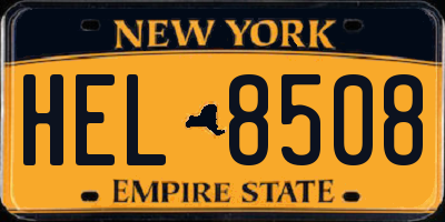 NY license plate HEL8508