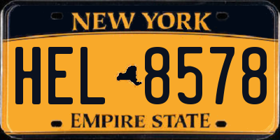 NY license plate HEL8578