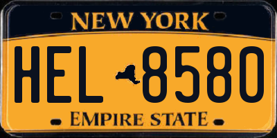 NY license plate HEL8580