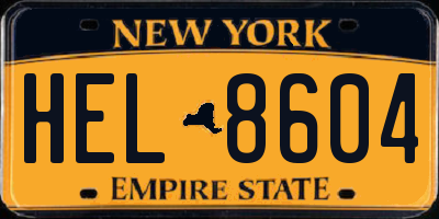 NY license plate HEL8604