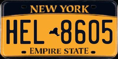 NY license plate HEL8605