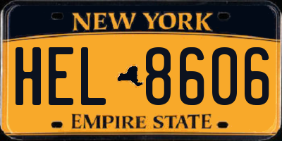 NY license plate HEL8606