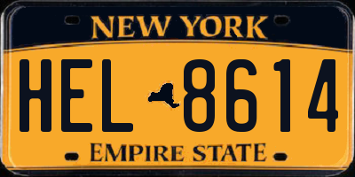 NY license plate HEL8614
