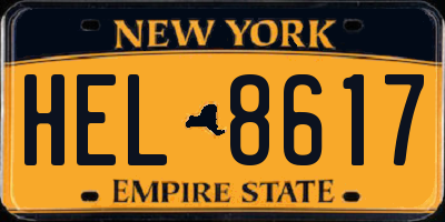 NY license plate HEL8617