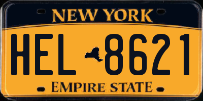 NY license plate HEL8621