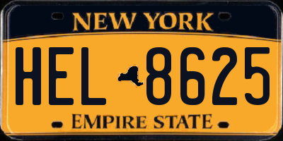 NY license plate HEL8625
