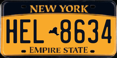 NY license plate HEL8634