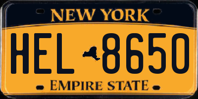 NY license plate HEL8650