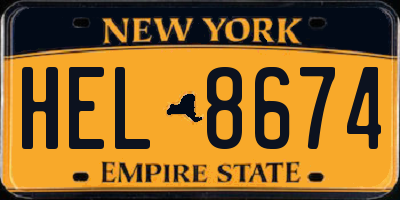 NY license plate HEL8674