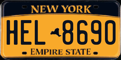NY license plate HEL8690