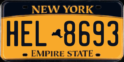 NY license plate HEL8693