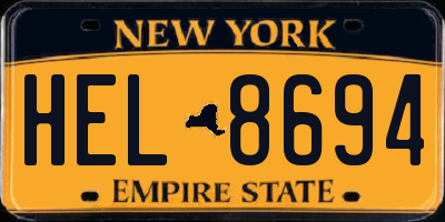 NY license plate HEL8694