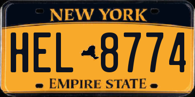 NY license plate HEL8774