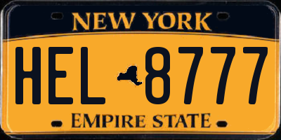 NY license plate HEL8777