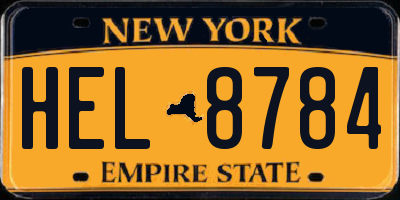 NY license plate HEL8784
