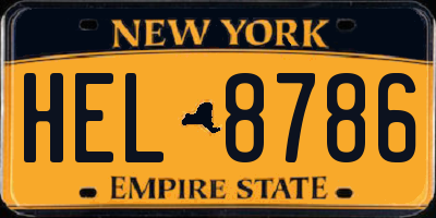 NY license plate HEL8786