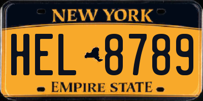 NY license plate HEL8789