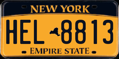 NY license plate HEL8813