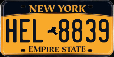 NY license plate HEL8839