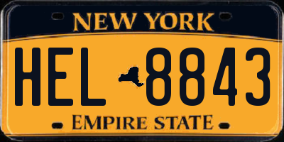 NY license plate HEL8843