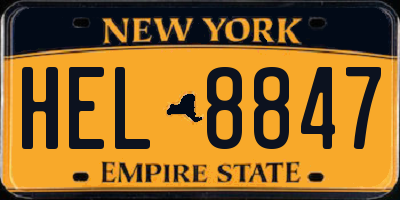 NY license plate HEL8847