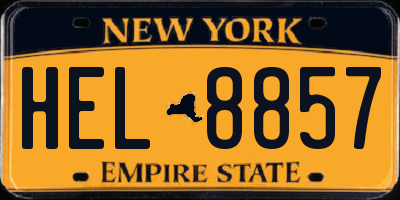NY license plate HEL8857