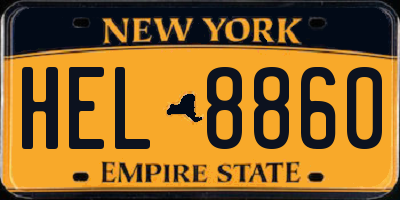 NY license plate HEL8860