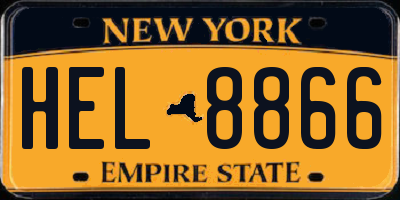 NY license plate HEL8866