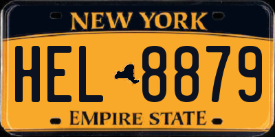 NY license plate HEL8879
