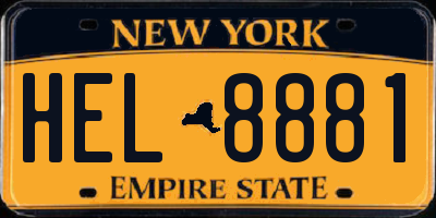 NY license plate HEL8881