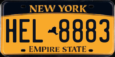 NY license plate HEL8883
