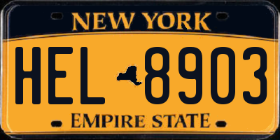 NY license plate HEL8903